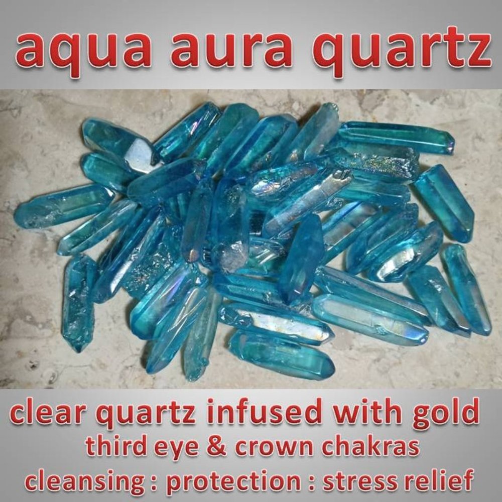 🔥4/$20  ONE AQUA AURA quartz crystal stone rock point CHAKRA - HEALING : medium